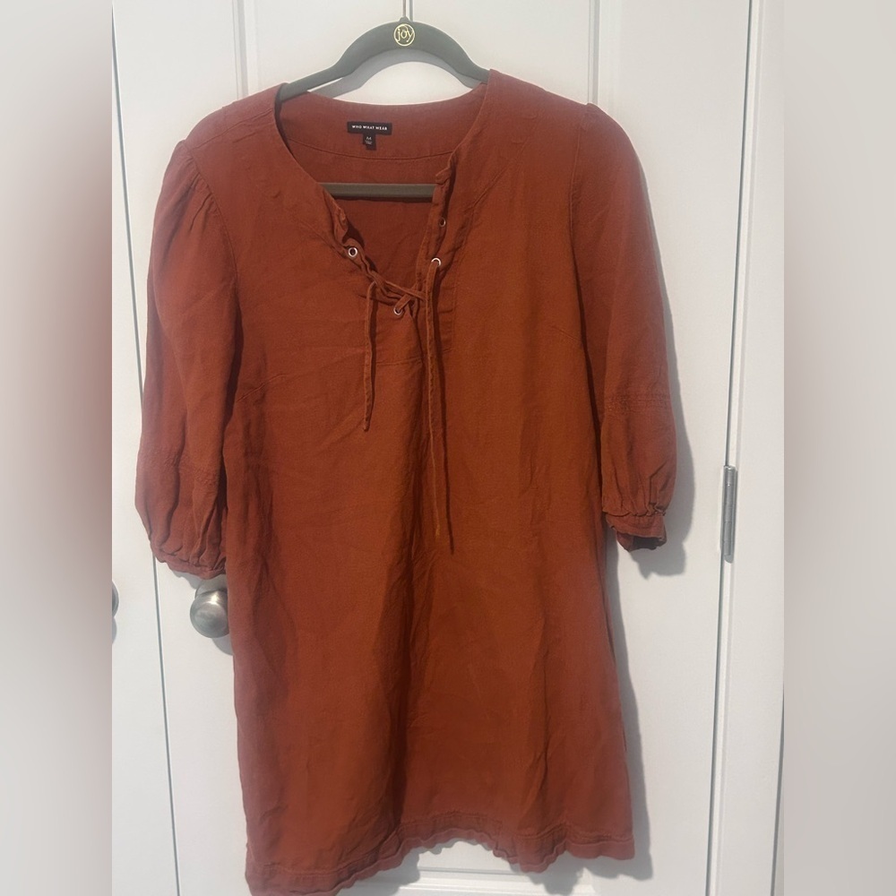 Who What Wear Medium Orange Lace-Up Dress - Picture 2 of 7